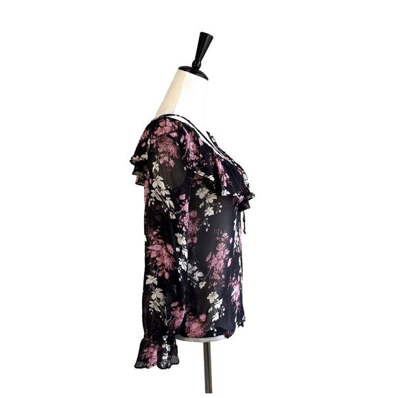 Paige 100% Silk Llara Floral Ruffle Blouse In Mauve Rose Multi Women's Sz XS - Picture 3 of 11